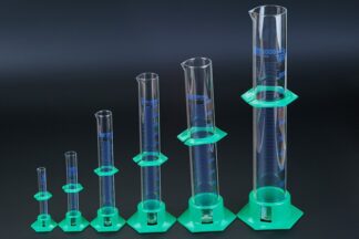 Målecylinder af Borosilikatglas med hælde-tud, plast-fod og aftagelig beskyttende ring-0