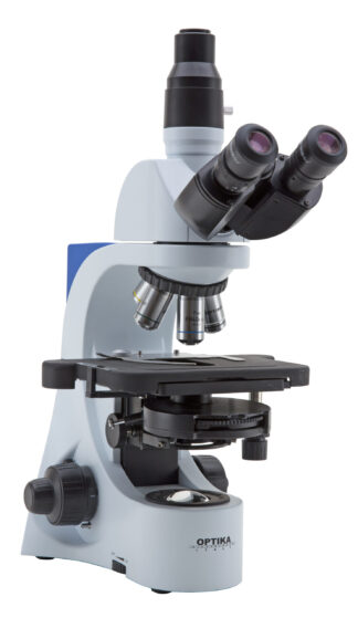 Trinokulært mikroskop, fase kontrast, IOS objektiver, bælte drevet bord-0