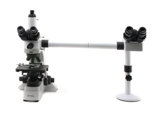Diskussion mikroskop, 2-head, Plan IOS objektiver 4x, 10x, 40x, 100x, X-LED-belysning-0
