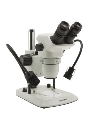 Binokulært zoom stereomikroskop 6,7x ... 45x, stander med X-LED direkte (2 arme) og LED transmitteret-0