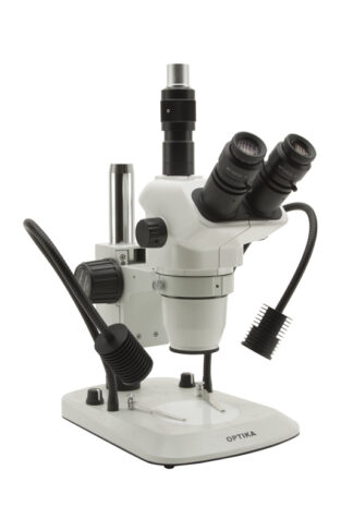 Trinokulært zoom stereomikroskop 6,7x ... 45x, stander med X-LED direkte (2 arme) og LED transmitteret-0